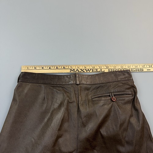 Pantalones plisados de cuero marrón 32 30x32 vintage The American para hombre años 80 - Imagen 19 de 20