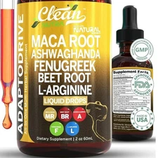 Organic Maca Root Liquid Drops Ashwagandha Fenugreek Beet Root and L-Arginine