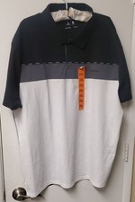NEW Calvin Klein Men  s Polo 2-Button Shirt White/Gray/Black 2XL