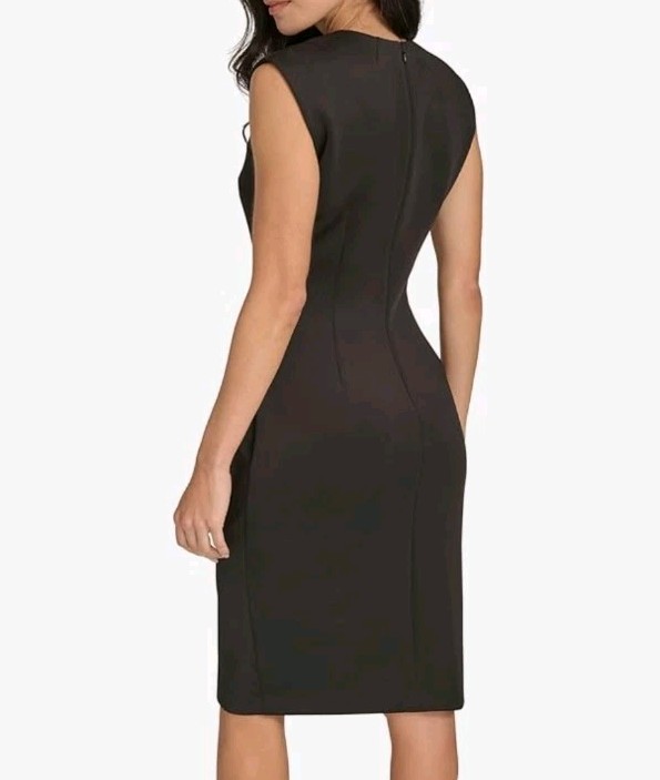Calvin Klein Sleeveles Cutout Crossover Neckline  Black Crepe Sheath Size-8 thumbnail 3