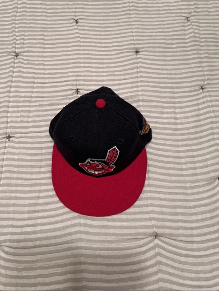 VTG Cleveland Indians 1997 World Series Hat 6 3/4 New Era 59Fifty OG Cheif Wahoo - Image 2 of 4