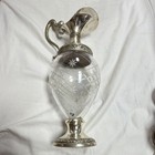 Made in Italy Victorian Silverplate Pitcher w/ Etched Cut Glass & Ornate Handle — photo 4