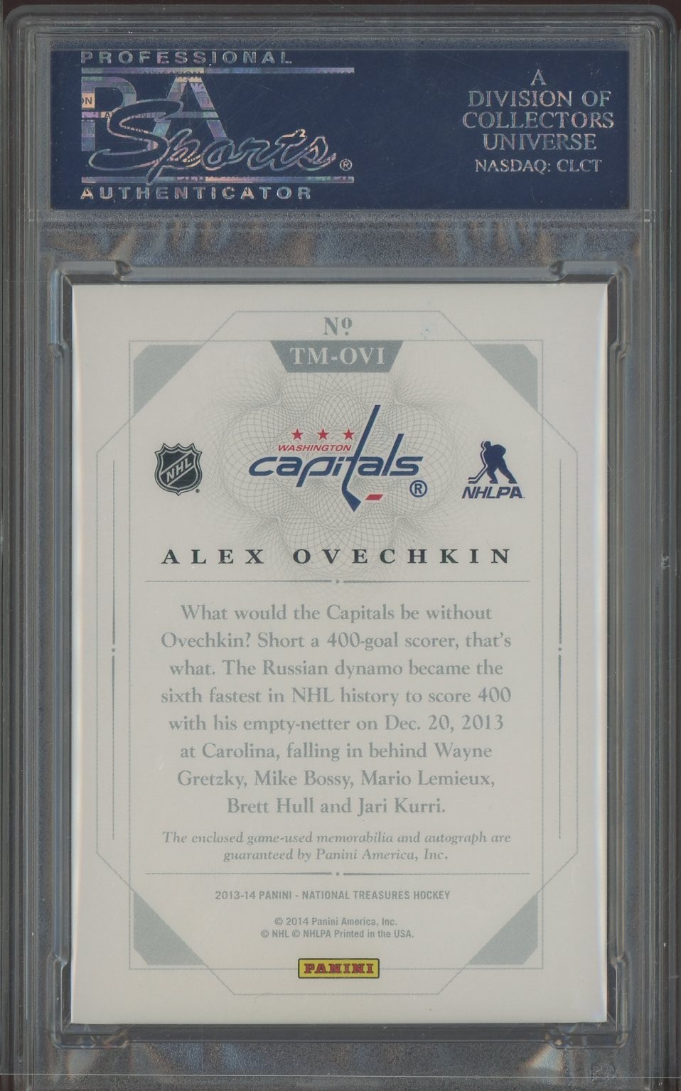 2013 National Treasures Alex Ovechkin Triple GU Jersey AUTO PSA 8 NM-MT view 2