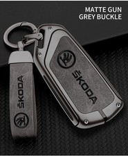 Skoda Car Key Case Cover Octivia Superb A7 Kodiaq Lather Keyless Keychain Grey