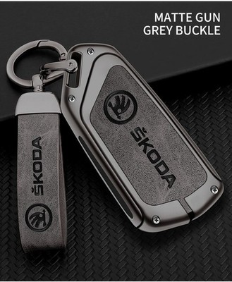 Skoda Car Key Case Cover Octivia Superb A7 Kodiaq Lather Keyless Keychain Grey 