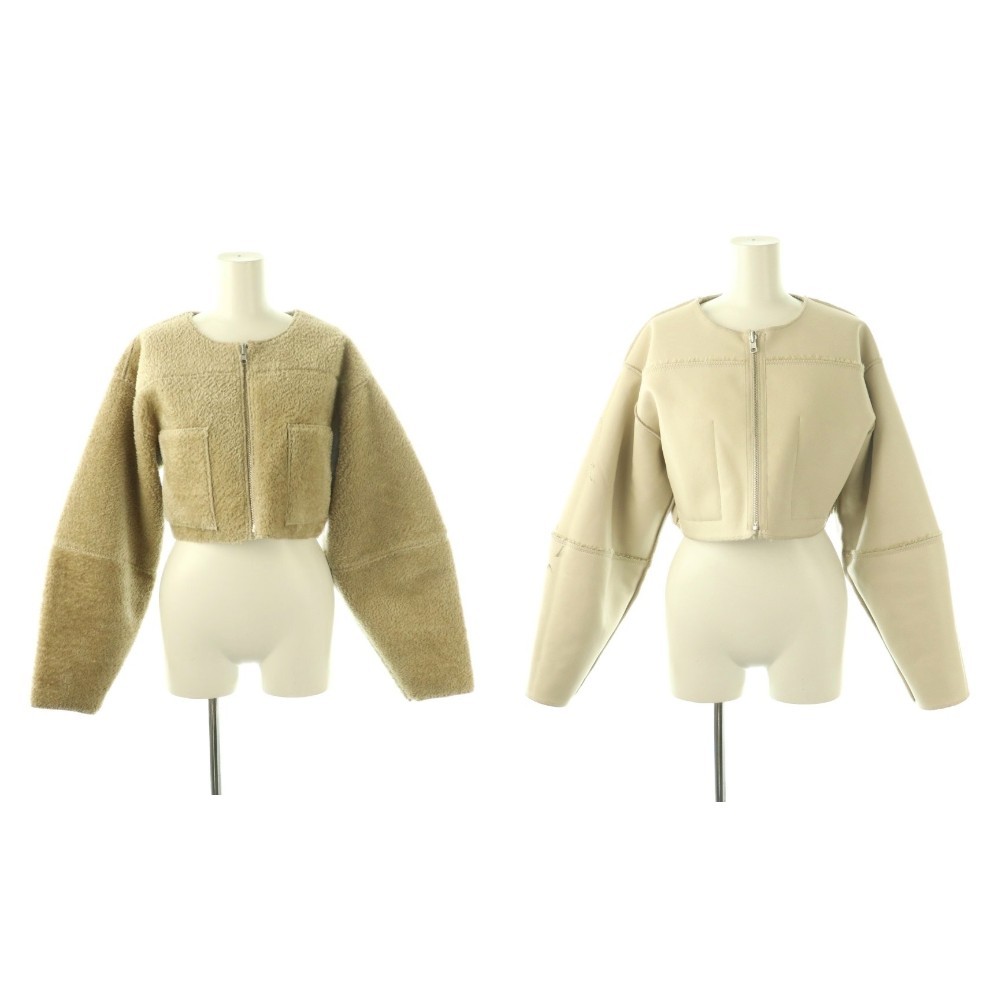 Ameri Vintage Beige Polyester Reversible Collarle… - image 1