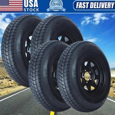 4 Set St20575d14 205 75 14 Trailer Tires And Wheels With 14 Black Rim 6pr Lr