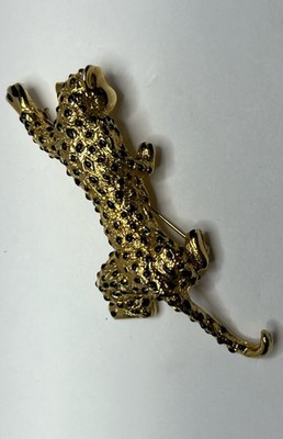 Vintage Carolee Brooch Jaguar Black Enamel Panther Cat Shoulder Pin Signed Gold