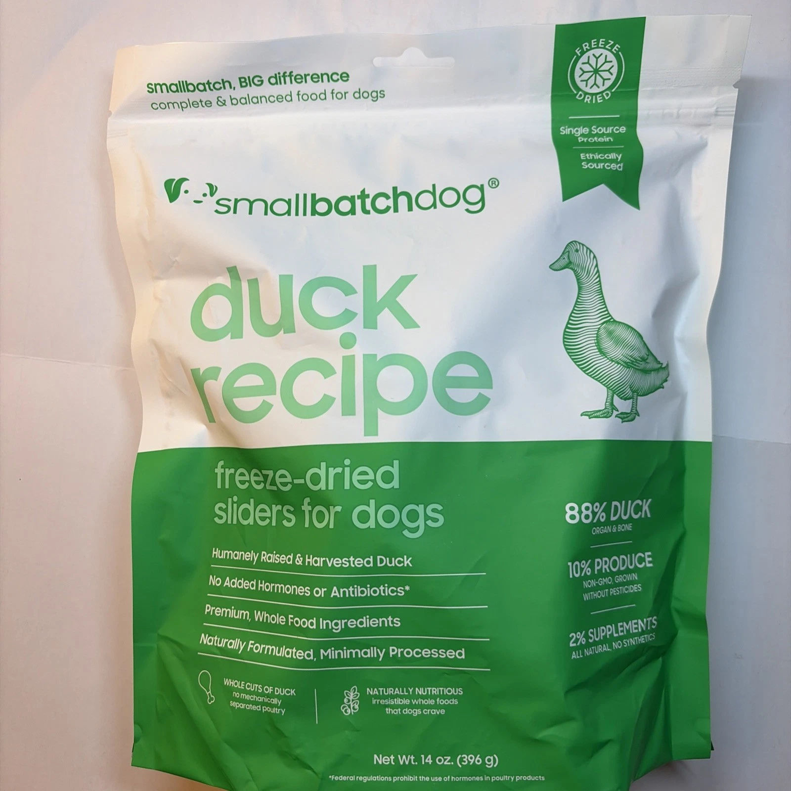 smallbatch Pets Freeze Dried Raw Dog Food, Duck Recipe, 14 oz, Organic High P...