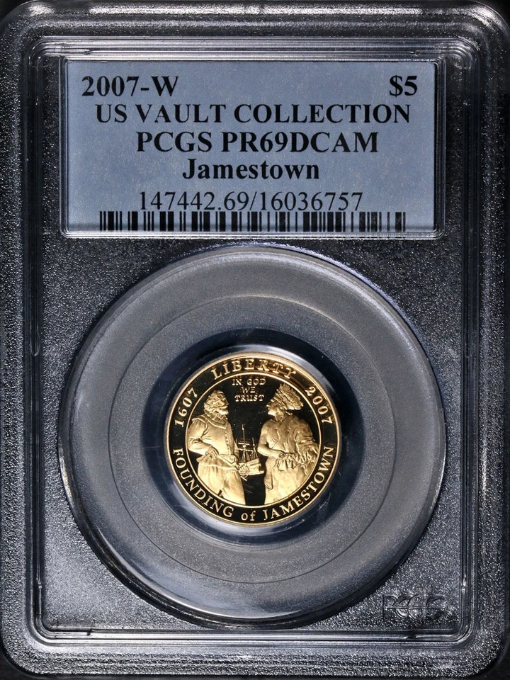 2007-W Jamestown Commem Gold $5 PCGS PR69 DCAM Vault Collection - STOCK - Image 3 of 4