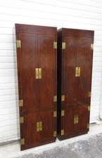Henredon Campaign Style Tall Narrow Lacquered Armoires chifforobes a Pair 6255