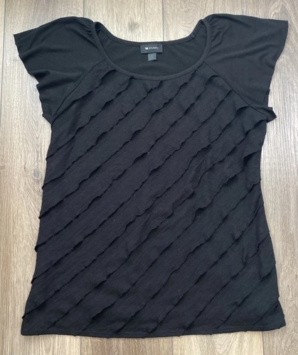 AB Studio Tiered Ruffle Top T Shirt Black Scoop Neck Women’s XL - Picture 8 of 10