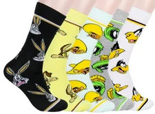 WB Looney Tunes Socks Allover Character Faces 5 Pair Men's Crew Socks