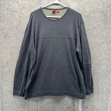 Hugo Boss Shirt Mens Large Gray Long Sleeve Crewneck Soft Knit Top Orange Tab