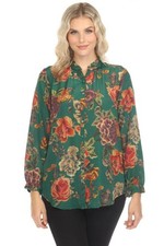 Johnny Was Green Siye Floral Blouse Zinnia Meadow Silk Tunic Top C23324BO