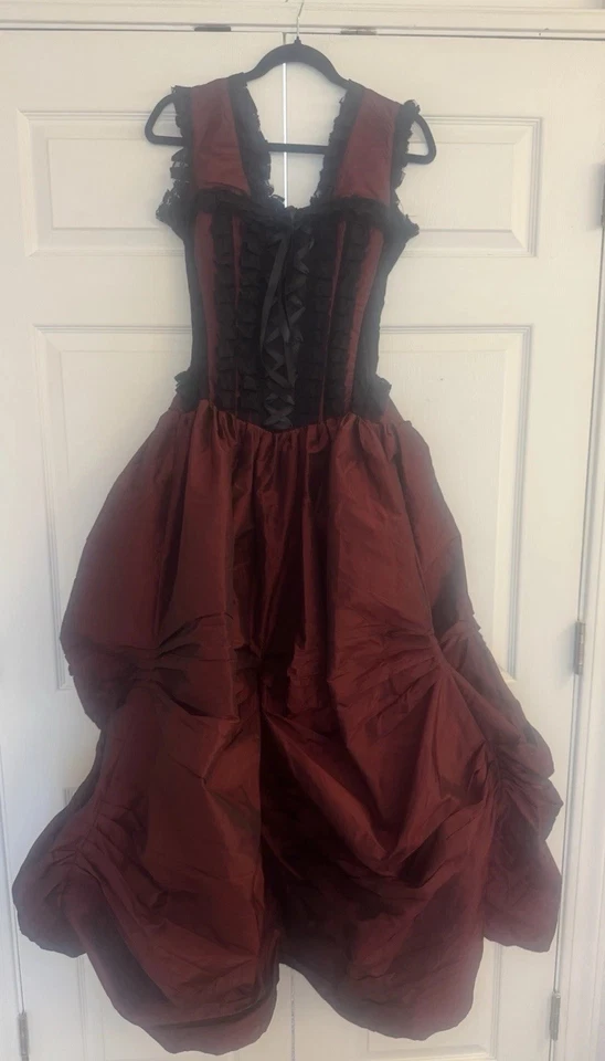 Burleska Vestido de Baile Corsé Vestido Dickens Navidad Victoriano Borgoña Talla 26 Foto 2 de 4