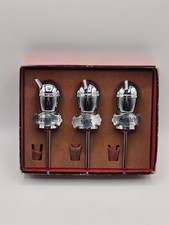 Vintage Bar Pourers Set Bourbon Rye Scotch Liquor Bottle Spouts Chrome Barware