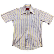 Vintage 70s Sears Kings Road Disco Shirt Mens M Purple Gold Stripe Perm Press
