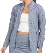 NWT SIGRID OLSEN Blue Navy Diamond Tile Long Sleeve Full Zip Golf Jacket - XL