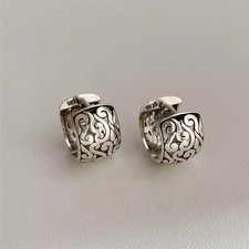 Fashion Women’s Earrings Sterling Silver Retro Filigree Oriental Huggie
