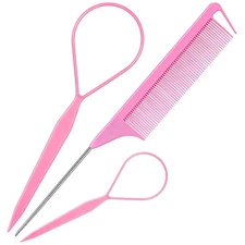 TsMADDTs Hair Styling Tool Set - 3 Pcs French Braid Tool, Rat Tail A-Pink 