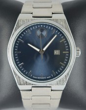Luxury MOVADO Men Blue Dial With Date Stainless Steel Band Quartz Wristwatch
