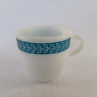 Vintage Pyrex Corning Laurel Leaf Turquoise Band Milk Glass Coffee Tea Mug