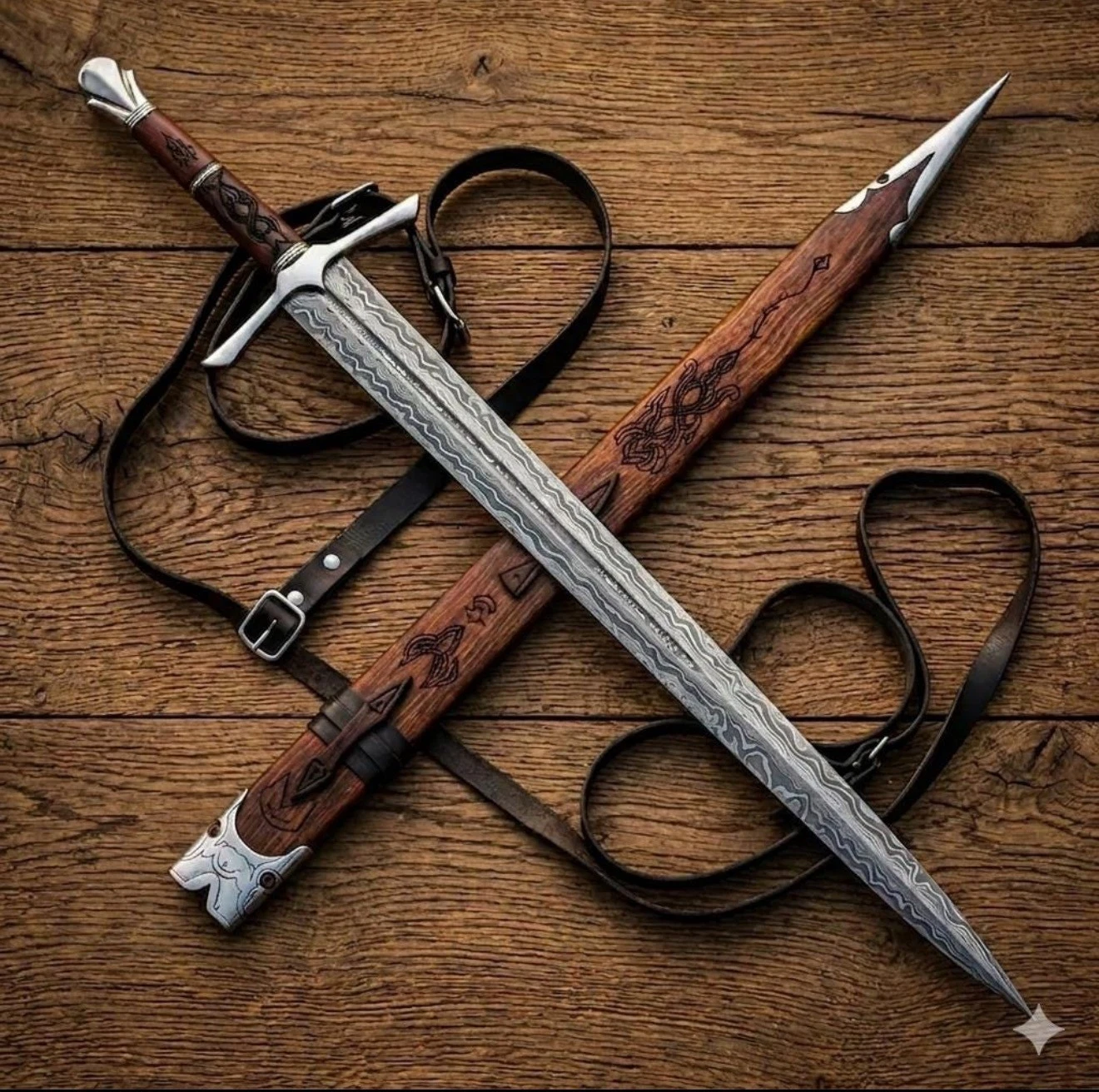 Handmade Damascus Steel Blade Elven Longsword Emerald Wall Art Home Decor Sword