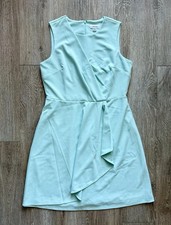 Calvin Klein Sleeveless Crepe Stretch Faux Wrap Dress in Light blue/Mint Size12