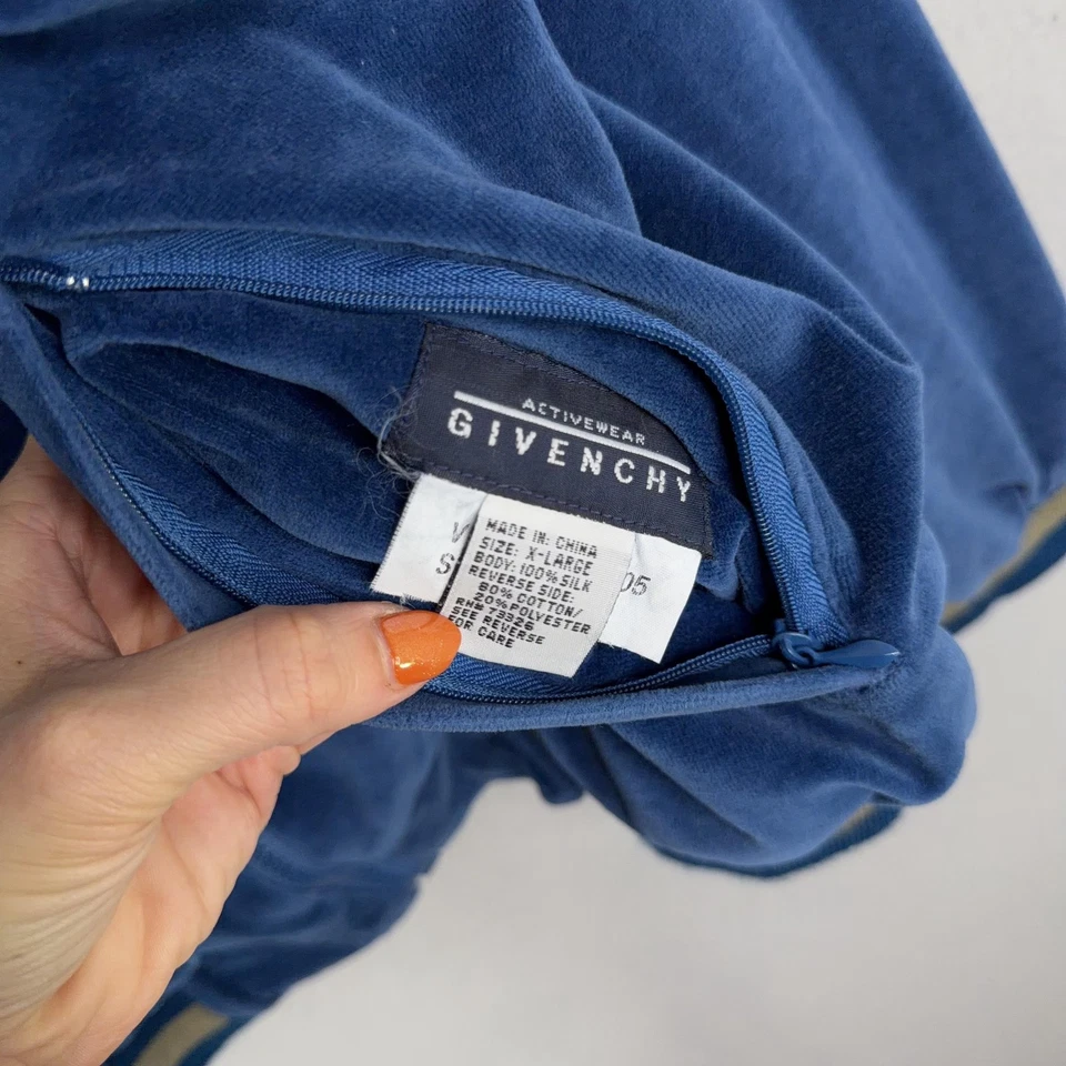 Vintage Givenchy Jacket Mens XL Blue Reversible Bomber Velour Silk Activewear - Image 4 of 4