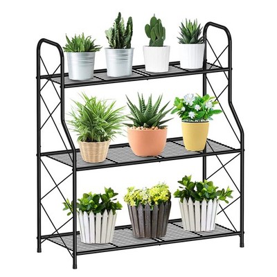 Mutool 3 Ebenen Metall Pflanzenständer, Leiterregal für Outdoor Zimmerpflanze, Corne...