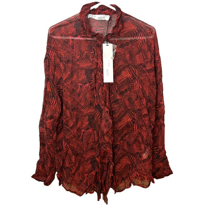 IRO Paris Womens Animal Print Long Sleeve Button Up Blouse Red Size 8