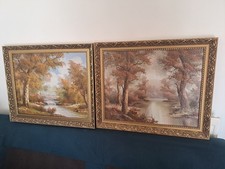 Large Size Pair Of Original Oil Paintings By Caferi H 61cm W 51cm
