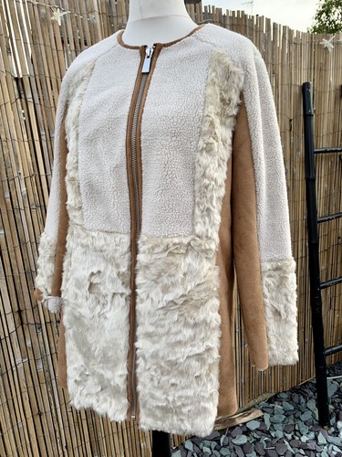 M&S Collection Faux Suede Shearling Plush Contrast Teddy Leather Zip Coat UK 16 - Picture 2 of 9