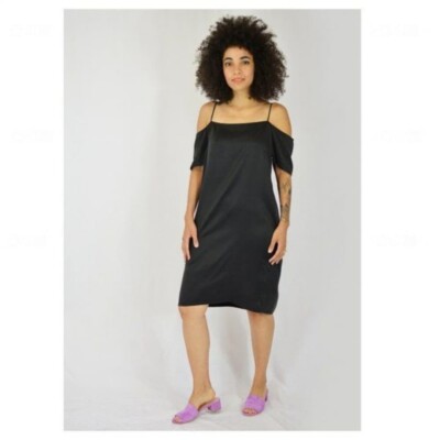 Just Female Sorta Strap Little Black Dress Size XS Silk Off The Shoulder Mini