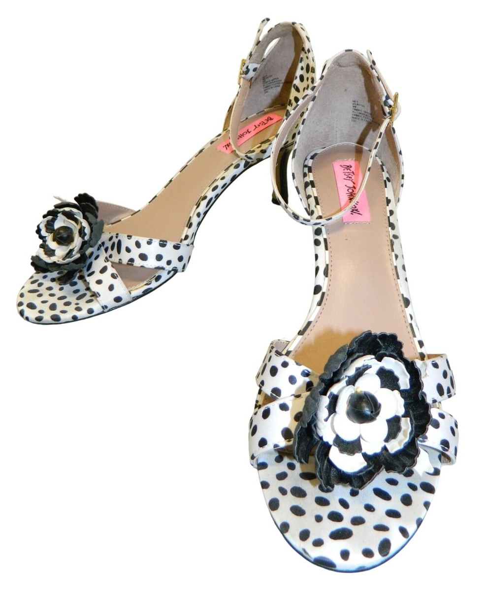 Betsey Johnson Womens Polka Dot Floral Accent Heels Sandal Ankle Strap Size  9M