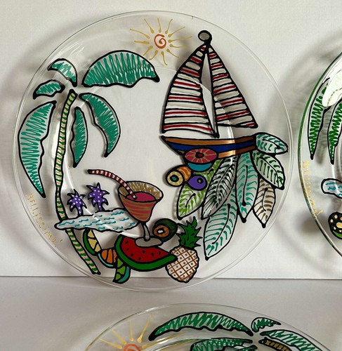 Bellissimo By Raenell 4 Plates & 2 Coasters Handpainted Unique Hard To Find VTG - Picture 13 of 13