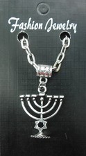 Menorah Pendant Necklace 20" or 24 Inch Chain candelabrum Star of David Hebrew