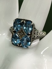 Vintage Blue Topaz Sterling Silver Ring Size 8