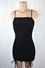 Women’s Fashion Boutique Black Ruched Cami Straps Sexy Club/Party Mini Dress