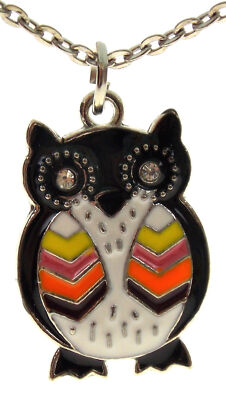Give A Hoot Owl Pendant Necklace Black 3D Silver Gift Party Favor Bling Birthday