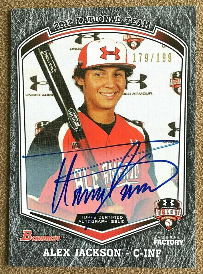 Alex Jackson 2012 Bowman Under Armour All-American autógrafo novato #UA-AJ/199 Foto 2 de 3