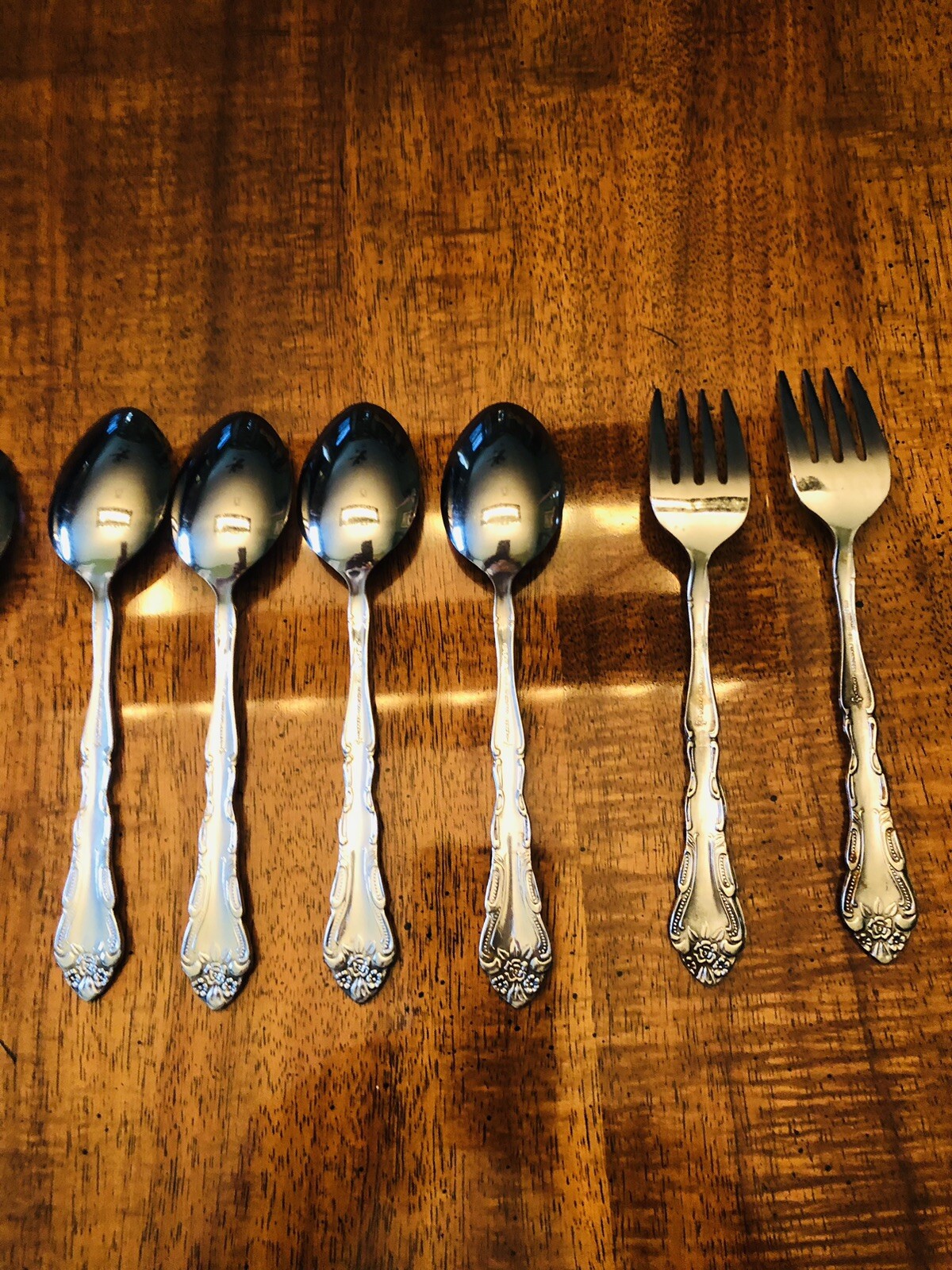 Orleans Prytania Floral Tip Stainless Steel 5 Teaspoons And 2 Salad Forks Japan