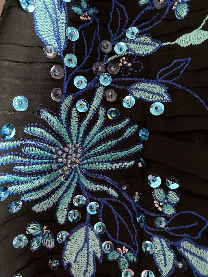 Vintage Jane Norman Y2K Strapless Black Dress Embroidery Size 12/14