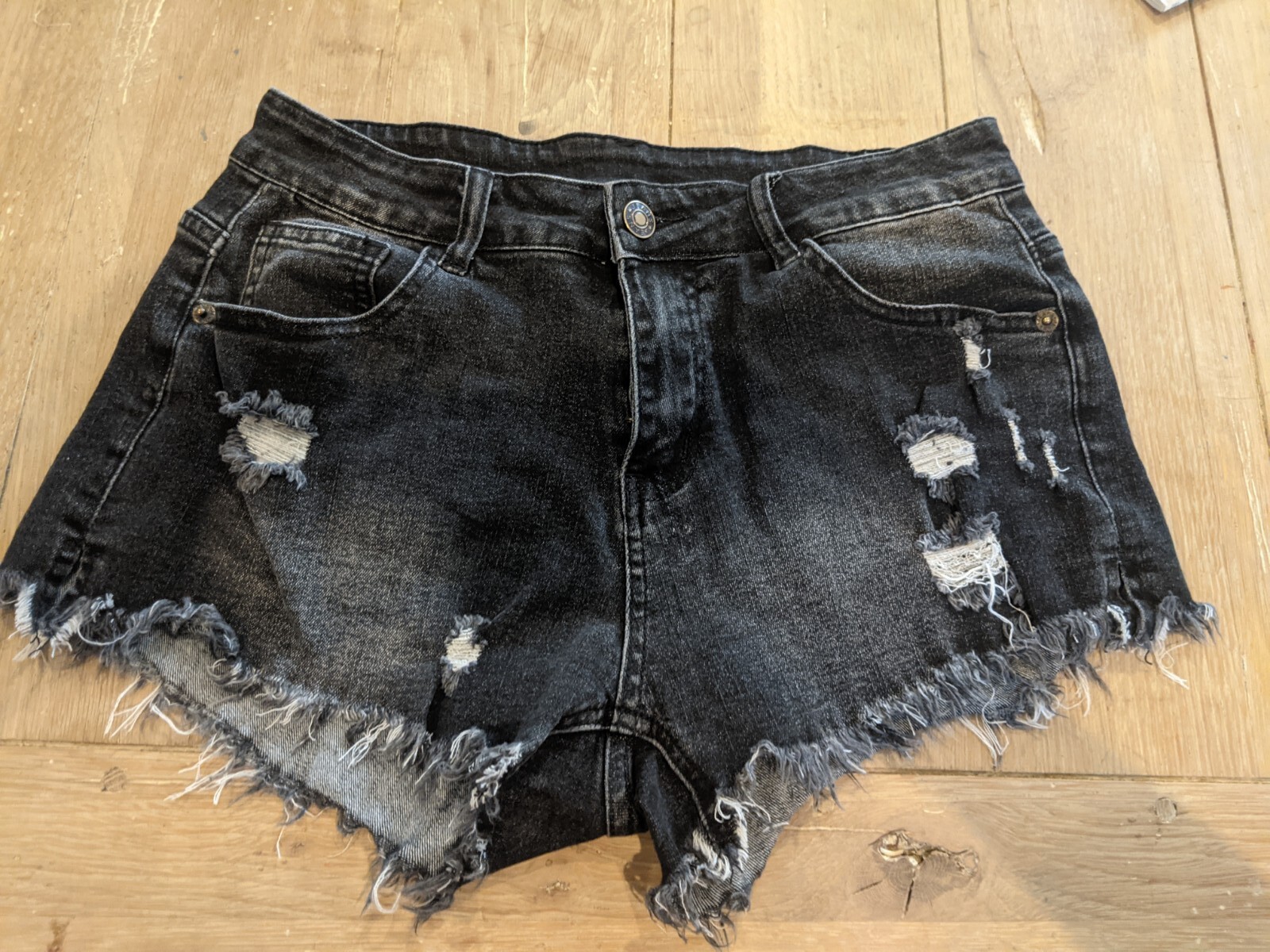 Black Jean Shorts Distressed Ripped Size S Women's
