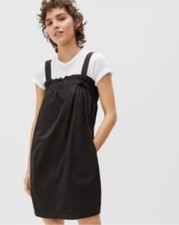 EVERLANE WOMEN'S WIDE STRAP RUFFLED PULLOVER PAPERBAG DRESS FADED BLACK M MEDIUM