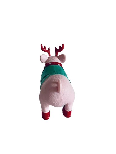 Christmas Pig With Reindeer Antlers Red Boots Polka Dot Scarf & Green Sweater - Picture 5 of 5