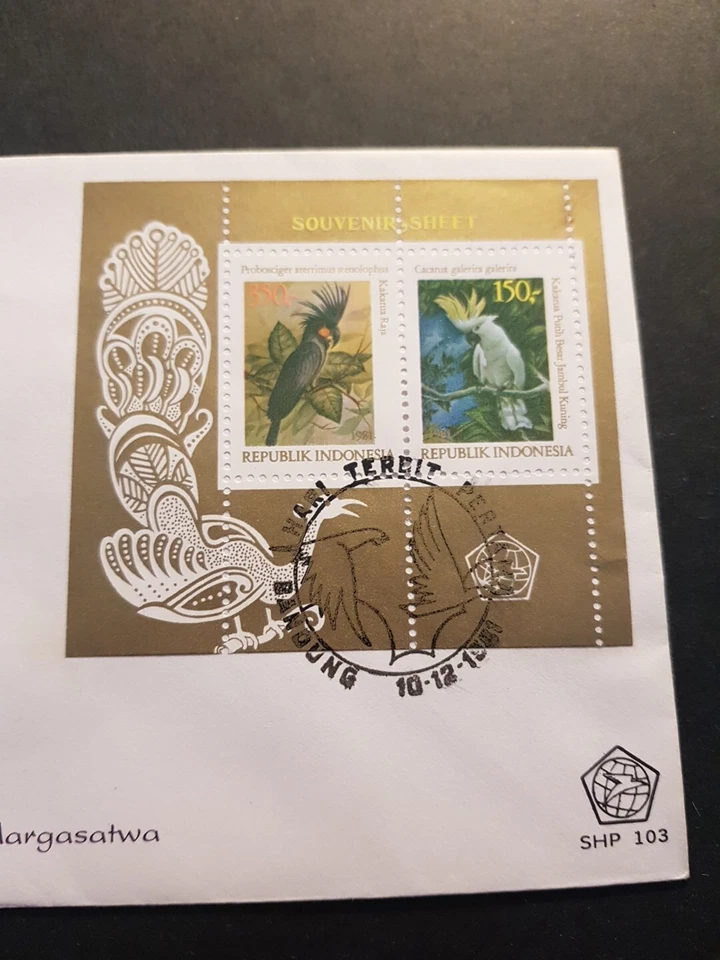 Sobre Carta Indonesia Bandung Souvenir Bloque Pájaros 1981 Foto 2 de 4
