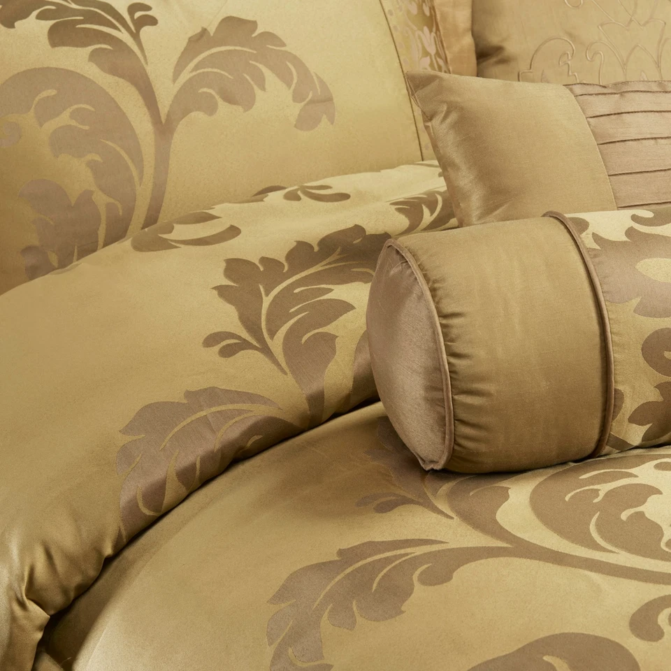 Chezmoi Collection 7-Piece Royal Floral Jacquard Woven Comforter Set, Gold - Image 2 of 4