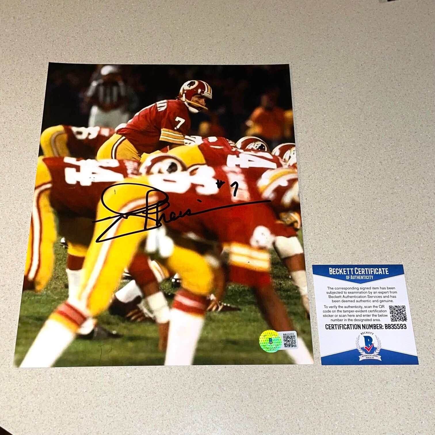 Joe Theismann Autographed Signed #7 8X10 WASHINGTON NFL BECKETT BAS COA BB35593 